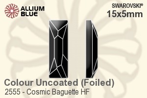 スワロフスキー Cosmic Baguette ラインストーン ホットフィックス (2555) 15x5mm - カラー 裏面アルミニウムフォイル