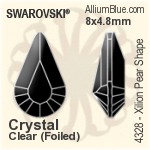 スワロフスキー XILION Pear Shape ファンシーストーン (4328) 8x4.8mm - カラー 裏面にホイル無し