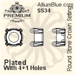 PREMIUM Round Stone Crown 石座, (PM1103/S), 縫い穴付き, SS28, メッキなし 真鍮