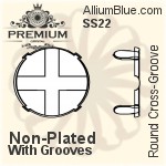 PREMIUM Round フラットバック Cross-Groove 石座, (PM2000/S), 縫い付けクロス溝付き, SS22 (5.1mm), メッキなし 真鍮