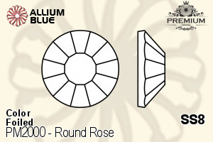 PREMIUM CRYSTAL Round Rose Flat Back SS8 Blue Zircon F