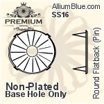 PREMIUM Round フラットバック Pin-Through 石座, (PM2001/S), ピン スルー, SS24 (5.4mm), メッキなし 真鍮