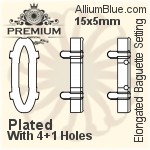 PREMIUM Elongated Baguette 石座, (PM4161/S), 縫い穴付き, 21x7mm, メッキあり 真鍮