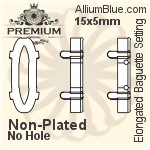 PREMIUM Elongated Baguette 石座, (PM4161/S), 縫い穴付き, 15x5mm, メッキあり 真鍮