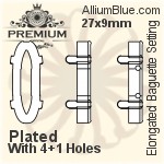 PREMIUM Elongated Baguette 石座, (PM4161/S), 縫い穴付き, 27x9mm, メッキあり 真鍮