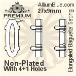 PREMIUM Elongated Baguette 石座, (PM4161/S), 縫い穴なし, 27x9mm, メッキなし 真鍮