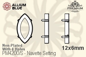 PREMIUM Navette 石座, (PM4200/S), 縫い穴付き, 12x6mm, メッキなし 真鍮