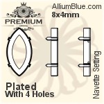 PREMIUM Navette 石座, (PM4200/S), 縫い穴なし, 10x5mm, メッキなし 真鍮