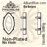 PREMIUM Navette 石座, (PM4200/S), 縫い穴付き, 10x5mm, メッキなし 真鍮