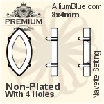 PREMIUM Navette 石座, (PM4200/S), 縫い穴付き, 10x5mm, メッキあり 真鍮