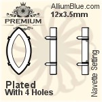 PREMIUM Navette 石座, (PM4200/S), 縫い穴なし, 6x3mm, メッキなし 真鍮