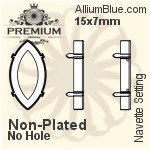 PREMIUM Navette 石座, (PM4200/S), 縫い穴なし, 15x7mm, メッキなし 真鍮