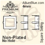 PREMIUM Square 石座, (PM4400/S), 縫い穴なし, 4mm, メッキなし 真鍮