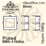PREMIUM Square 石座, (PM4400/S), 縫い穴なし, 10mm, メッキなし 真鍮