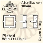 PREMIUM Square 石座, (PM4400/S), 縫い穴付き, 7mm, メッキなし 真鍮