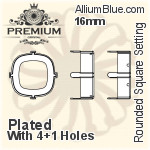 PREMIUM Cushion Cut 石座, (PM4470/S), 縫い穴付き, 16mm, メッキあり 真鍮