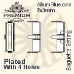 PREMIUM Baguette 石座, (PM4500/S), 縫い穴付き, 5x2.5mm, メッキなし 真鍮
