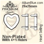 PREMIUM Heart 石座, (PM4800/S), 縫い穴なし, 28x28mm, メッキなし 真鍮