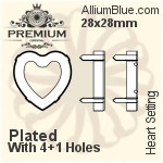 PREMIUM Heart 石座, (PM4800/S), 縫い穴なし, 32x32mm, メッキなし 真鍮