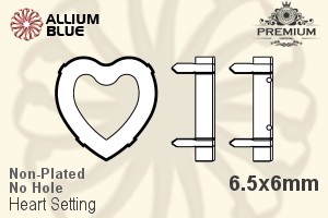 PREMIUM Heart 石座, (PM4800/S), 縫い穴なし, 6.5x6mm, メッキなし 真鍮