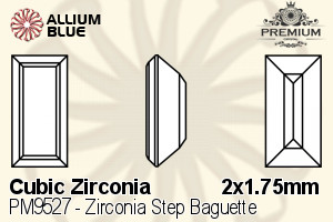 PREMIUM CRYSTAL Zirconia Step Baguette 2x1.75mm Zirconia White