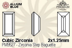 PREMIUM CRYSTAL Zirconia Step Baguette 2x1.25mm Zirconia White