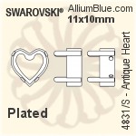 スワロフスキー Antique Heartファンシーストーン石座 (4831/S) 8.8x8mm - メッキ