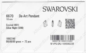 SWAROVSKI 6670 18MM CRYSTAL SILVNIGHT factory pack
