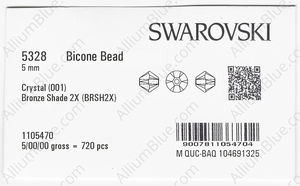 SWAROVSKI 5328 5MM CRYSTAL BRONSHAD2X factory pack
