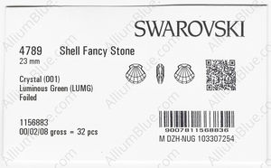 SWAROVSKI 4789 23MM CRYSTAL LUMINGREEN F factory pack