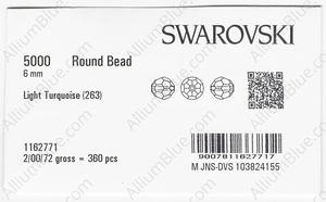 SWAROVSKI 5000 6MM LIGHT TURQUOISE factory pack