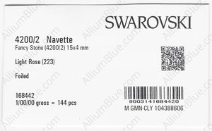 SWAROVSKI 4200/2 15X4MM LIGHT ROSE GG factory pack