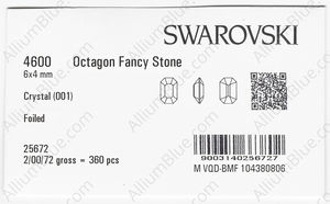 SWAROVSKI 4600 6X4MM CRYSTAL F factory pack