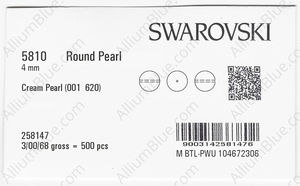 SWAROVSKI 5810 4MM CRYSTAL CREAM PEARL factory pack