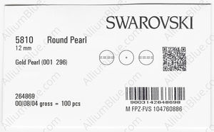 SWAROVSKI 5810 12MM CRYSTAL GOLD PEARL factory pack