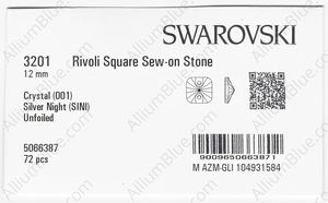 SWAROVSKI 3201 12MM CRYSTAL SILVNIGHT factory pack