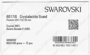 SWAROVSKI 6017/G 30MM CRYSTAL AB'V' factory pack