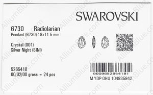 SWAROVSKI 6730 18X11.5MM CRYSTAL SILVNIGHT factory pack
