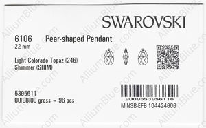 SWAROVSKI 6106 22MM LIGHT COLORADO TOPAZ SHIMMER factory pack