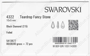 SWAROVSKI 4322 10X5MM BLACK DIAMOND F factory pack