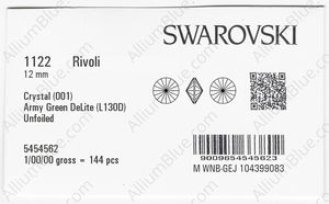 SWAROVSKI 1122 12MM CRYSTAL ARMYGREN_D factory pack