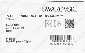 SWAROVSKI 2419 5X5MM CRYSTAL AB F factory pack