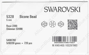 SWAROVSKI 5328 5MM ROSE SHIMMER factory pack