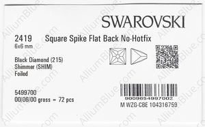 SWAROVSKI 2419 6X6MM BLACK DIAMOND SHIMMER F factory pack