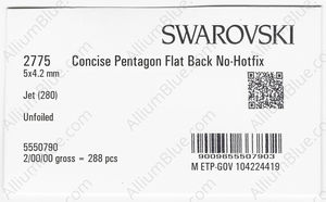 SWAROVSKI 2775 5X4.2MM JET factory pack