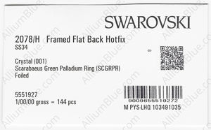 SWAROVSKI 2078/H SS 34 CRYSTAL SCARABGRE A HF PR factory pack