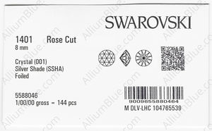 SWAROVSKI 1401 8MM CRYSTAL SILVSHADE F factory pack