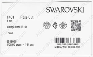 SWAROVSKI 1401 8MM VINTAGE ROSE F factory pack