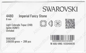 SWAROVSKI 4480 6MM LIGHT COLORADO TOPAZ IGNITE factory pack