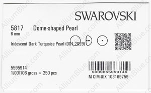 SWAROVSKI 5817 6MM CRYSTAL IRID DK TURQUOISE PR factory pack